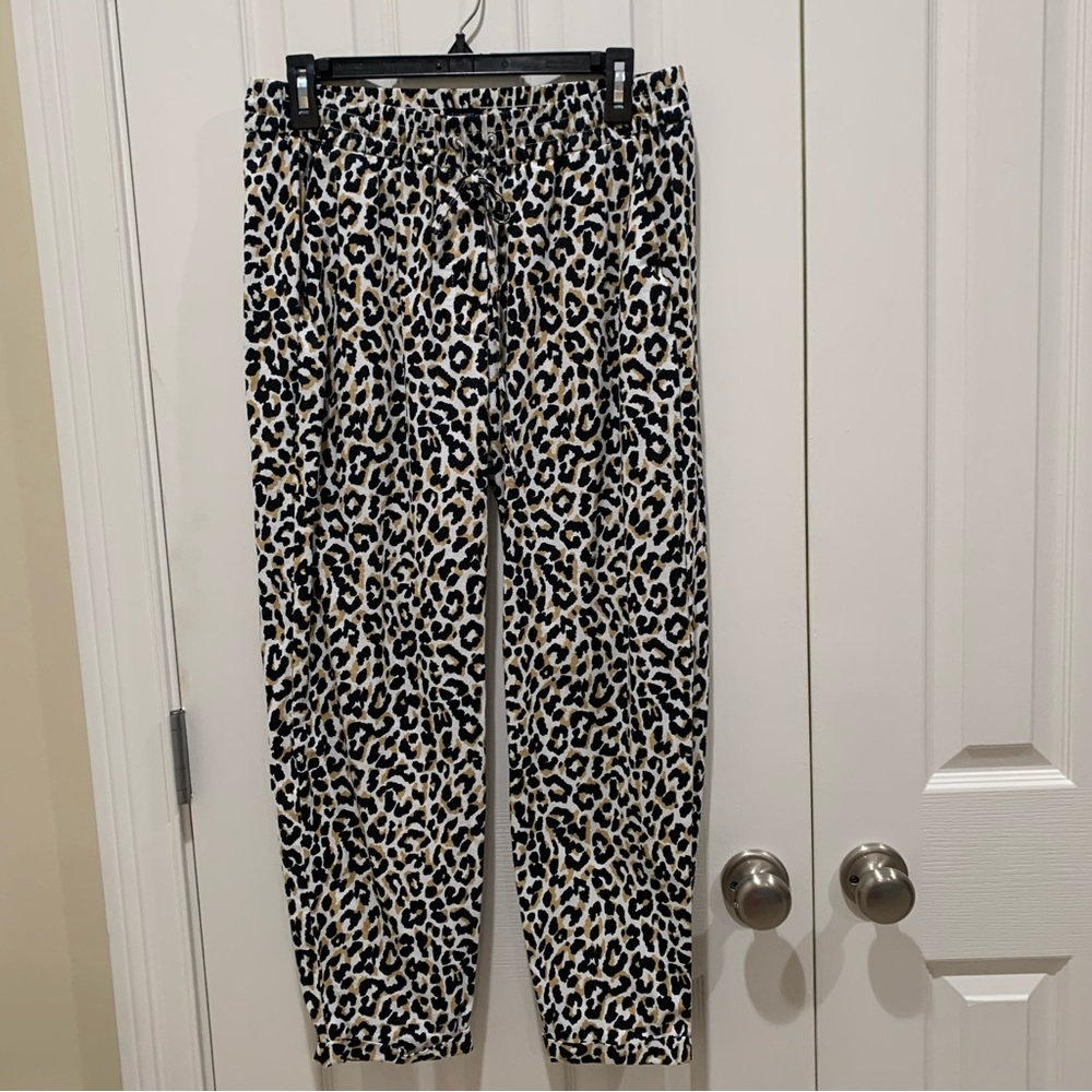 J. Crew Animal Print Cheetah Leopard Linen Blend Elastic Waist Cropped Pockets